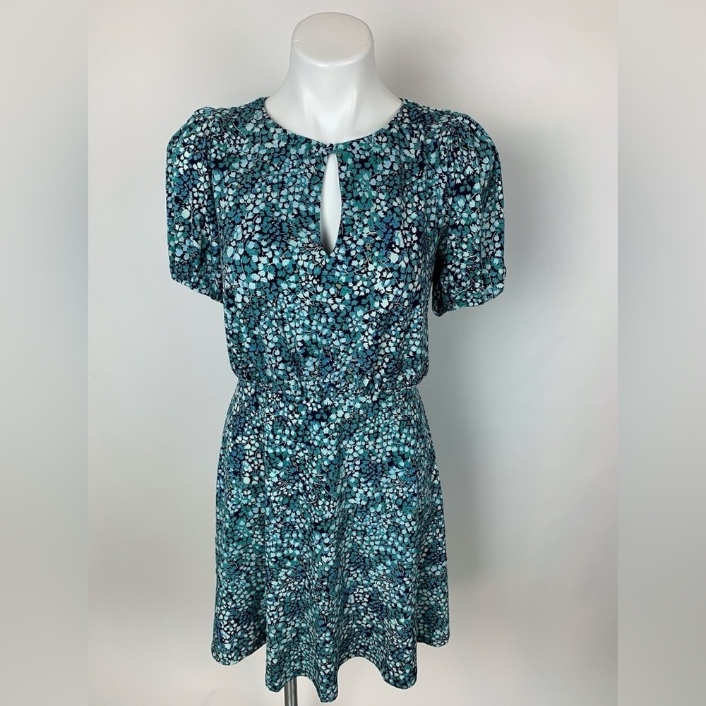 Ann Taylor Loft Blue Dainty Floral Keyhole Puff Sleeve Dress size 4